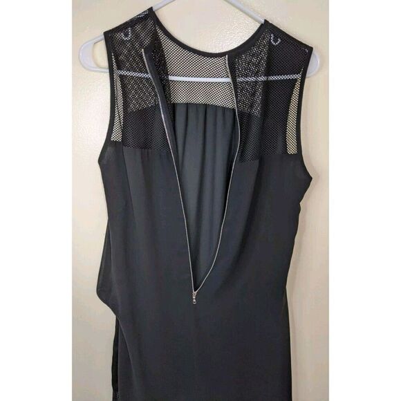 Sandro Roxane Solid Black Mesh Gathered Sleeveless Mini Dress Size Medium - Picture 8 of 12